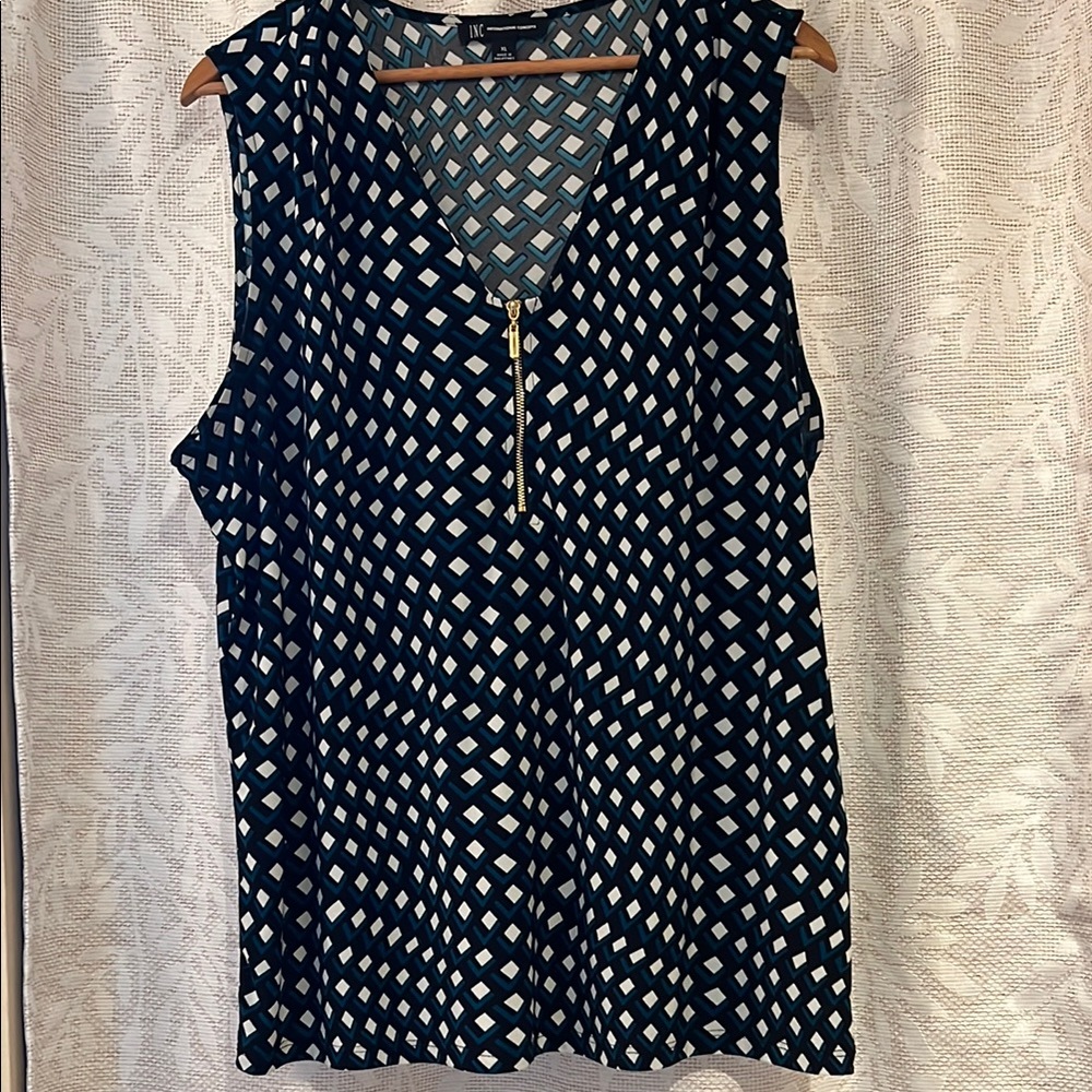 INC International Concepts Blue and Black Polka Dot Blouse